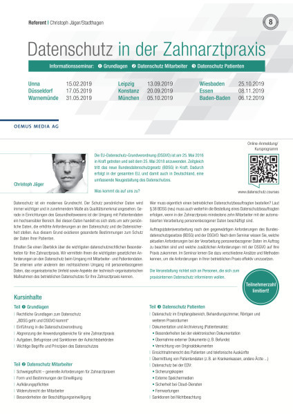Seminar „Datenschutz in der Zahnarztpraxis“