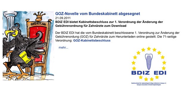 BDIZ EDI bietet 1. Verordnung zur Änderung der GOZ zum Download