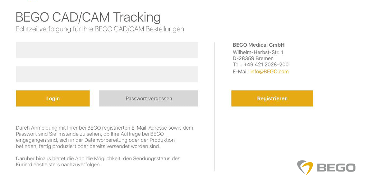Den Auftragsstatus bequem über App abrufen – die „BEGO CAD/CAM Tracking App“