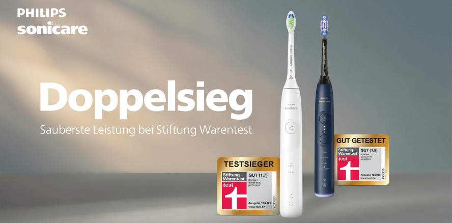 Nur Philips Sonicare reinigt sehr gut: Doppelsieg für Philips Sonicare im Stiftung Warentest 2025