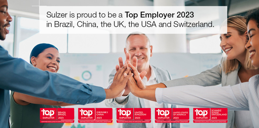 Sulzer erhält Auszeichnung Top Employer 2023 in mehreren Ländern