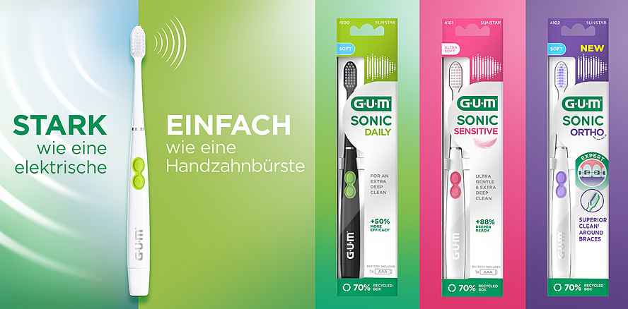 GUM® SONIC Schallzahnbürsten als Einstieg in die elektrische Zahnreinigung